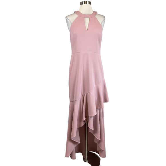 Betsy & Adam High Low Ruffled Evening Gown Pink Size 6 Cut Out Formal Dress - Picture 1 of 14